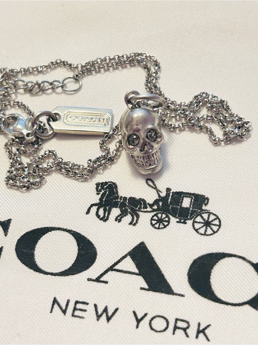 NWOT RARE Coach Y2K Silver Swarovski Skull Necklace - Picture 6 of 13